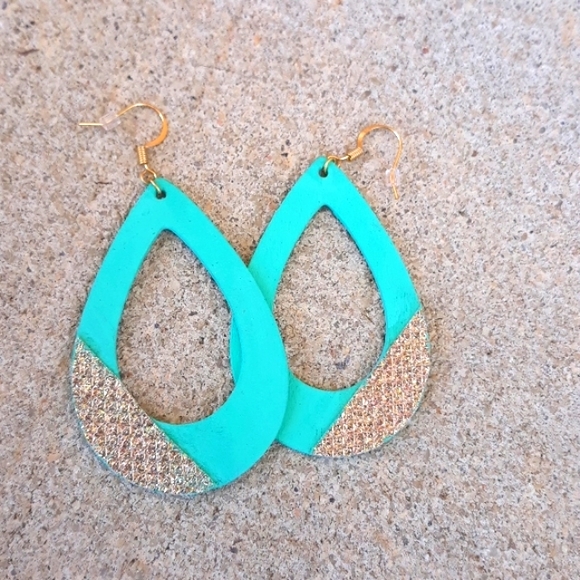 Mint Green/Teardrop/Hoop Earrings/ Shimmer Detail/ Handcrafted by J.Monique - Picture 7 of 9